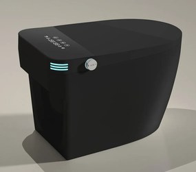 Vas toaletă inteligentă cu Bideu, Afișaj LED, Telecomandă, Sterilizare UV, Deschidere/Închidere automată, funcționare senzor picior, Control inteligent al Temperaturii, Uscare aer cald, Iluminare de noapte, Ceramică, Negru, 822