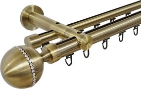 Galerie dublă Kalisto Crystal 25/19 mm aur antic – țeavă profil, prindere perete (Alege marime: 320 cm)