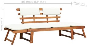 Banca de gradina cu perne 2-in-1, 190 cm, lemn masiv de acacia 1, maro si alb, maro si alb