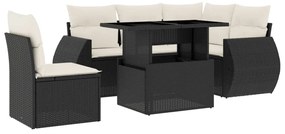 3268536 vidaXL Set mobilier de grădină cu perne, 6 piese, negru, poliratan