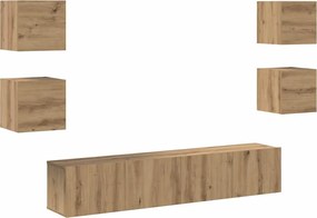 vidaXL Set comodă TV Pe perete 6 pcs Maro Lemn compozit