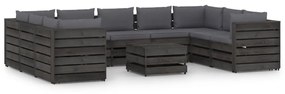 3068372 vidaXL Set mobilier grădină cu perne, 10 piese, lemn impregnat gri