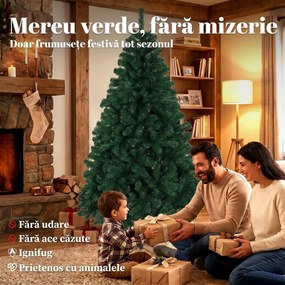 HOMCOM Brad Artificial de Crăciun 180 cm cu 700 Ramuri Ignifuge, Bază din Oțel,100x100x180 cm, Verde | Aosom Romania