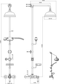 Set de duș argintiu lucios din alamă 129 cm cu baterie cu duș suspendat/cu duș de mână Vienna – Sapho