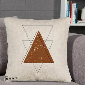 Perna Decorativa Geometric Triunghiuri Sacred, 40x40 cm, Bej Canapea, Husa Detasabila, Perna Inclusa, BEKZ®