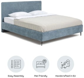 Pat matrimonial albastru tapițat cu somieră 160x200 cm Noira Slim – Bonami Selection