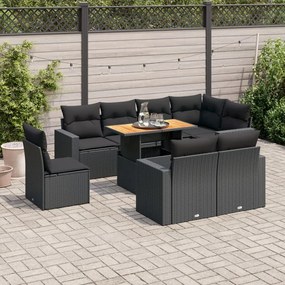 3327051 vidaXL Set mobilier de grădină cu perne, 9 piese, negru, poliratan