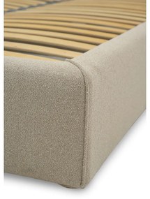 Pat matrimonial bej tapițat cu spațiu de depozitare cu somieră 140x190 cm Sea – Scandic