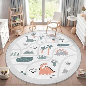 Covor de joacă pentru copii gri deschis lavabil ø80 cm Dino Park – Mila Home