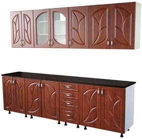 Bucatarie Zebra 260 cm din MDF Cedru frunza cu blat termoizolant negru