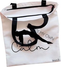 Sacosa de Panza pentru Cumparaturi, Geanta Tote, Yoga I create my own calm, Cu fermoar, 38x34.5 cm, Alba, BEKZ®