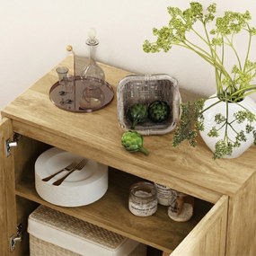 HOMCOM Bufet de Bucătărie cu 2 Nivele și Raft Reglabil, Mobilier din Pal Melaminat și Oțel, 80x40x78 cm, Lemn Natural | Aosom Romania