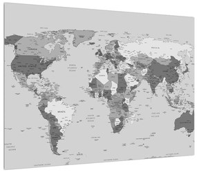 Tablou albnegru cu harta lumii (70x50 cm), în 40 de alte dimensiuni noi