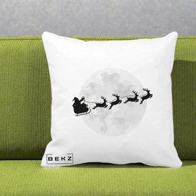 Perna Decorativa Mos Craciun Sanie Luna, 40x40 cm, Alba Mata, Husa Detasabila, Perna Inclusa, BEKZ®