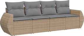 vidaXL Set canapele de grădină, 4 piese, cu perne, bej, poliratan