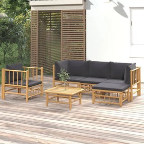 3155211 vidaXL Set mobilier de grădină cu perne gri închis, 6 piese, bambus