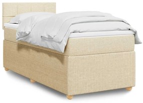 vidaXL Pat box spring cu saltea, crem, 90x200 cm, textil