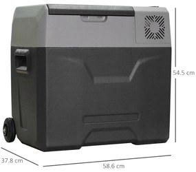 HOMCOM Frigider Auto de 50L cu Panou Touch, Mâner și 2 Roți, 58.6x37.8x54.5 cm, Gri | Aosom Romania