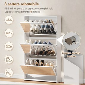 HOMCOM Dulap de Pantofi cu Oglindă și 3 Sertare Rabatabile 65x17x114.5 cm Alb | Aosom Romania