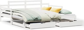 vidaXL Pat de zi cu extensie și sertare fără saltea, alb, 80x200 cm