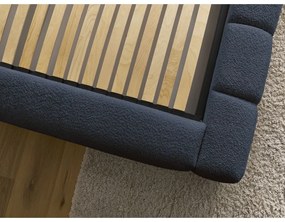 Pat matrimonial albastru închis tapițat cu spațiu de depozitare cu somieră 180x200 cm Denali – Bobochic Paris