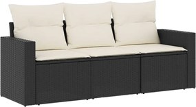 vidaXL Set mobilier de grădină cu perne, 3 piese, negru, poliratan