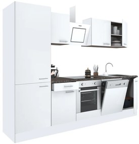 Mobilă de bucătărie Yorki 280, corp alb, față alb satinat, element inferior cuptor, dulap raft