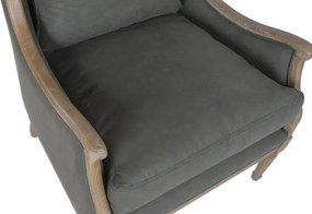 Fotoliu wingback stofă verde cu brațe lemn masiv, „Churchill”
