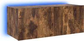 vidaXL Comodă TV de perete cu lumini LED, stejar fumuriu, 80x35x31 cm