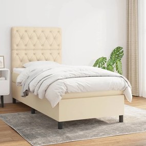 vidaXL Pat box spring cu saltea, crem, 80x200 cm, textil