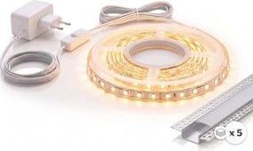 Set 1x bandă LED MYLIVING LIGHTSTRIP LED/22W/230V 5m + 5x profil pentru încastrare 1 m