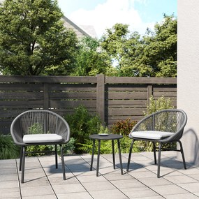 Outsunny Set Bistro pentru Terasa din 3 Piese, Set cu Perne Moi pentru Sezut, Set de Mobilier din Rachita, Negru | Aosom Romania