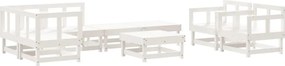 vidaXL Set mobilier relaxare grădină, 8 piese, alb, lemn masiv de pin