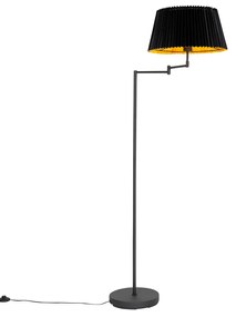 Lampa de podea neagra cu abajur pliat negru si brat reglabil - Ladas Deluxe