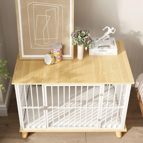 PawHut Cușcă pentru câini cu ușă cu închidere, pernă detașabilă, bună ventilație, oțel, 86x60x70 cm, Alb+Gri | Aosom Romania