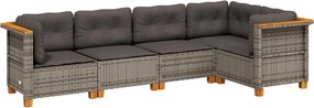 vidaXL Set canapea de grădină cu perne, 5 piese, gri, poliratan