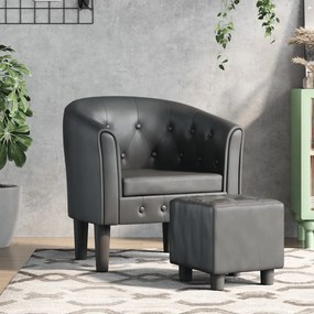 vidaXL Fotoliu tip cuvă cu taburet, gri, piele ecologică