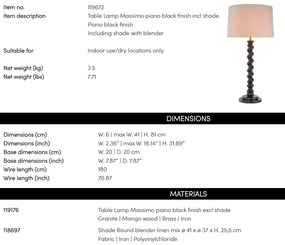 Lampa de masa LUX, Lemn, Tesatura, Negru, Massimo, 119672 HZ