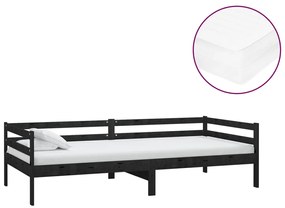 3083573 vidaXL Pat de zi cu saltea, negru, 90x200 cm, lemn masiv de pin