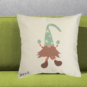 Perna Decorativa Pitic Gnom Nordic cu Cadou Menta, 40x40 cm, Ecru, Husa Detasabila, Perna Inclusa, BEKZ®