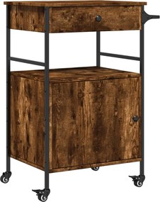 vidaXL Cărucior de bucătărie stejar fumuriu 56x43x89,5cm lemn prelucrat