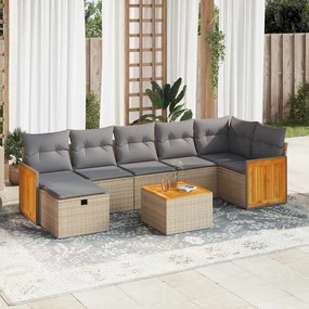 vidaXL Set canapele de grădină, 8 piese, cu perne, bej, poliratan