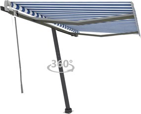 vidaXL Copertină autonomă retractabilă automat albastru&alb 300x250 cm
