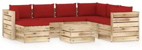Set mobilier de gradina cu perne, 8 piese, lemn verde tratat rosu si maro, 8