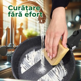 Set de oale si tigai Just Perfecto JL-998, 11 piese, Finisaj marmura, Inductie, 2 manere detasabile, Negru