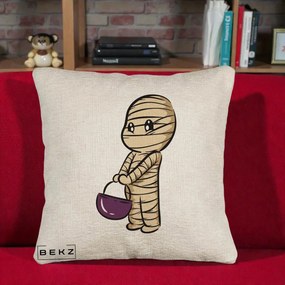 Perna Decorativa Halloween Mummy Kawaii cu Cos, 40x40 cm, Bej Canapea, Husa Detasabila, Perna Inclusa, BEKZ®