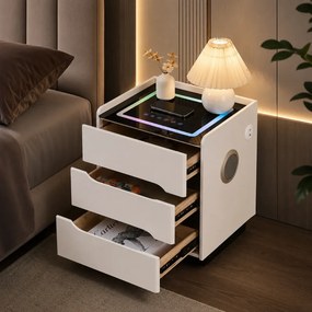 ALVÉA — Noptieră inteligentă cu încărcare Wireless, Bluetooth Stereo, iluminare RGB, USB + Type-C, Alb