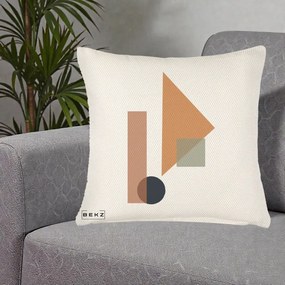 Perna Decorativa Geometric Bauhaus Triunghi, 40x40 cm, Crem Reliefat, Husa Detasabila, Perna Inclusa, BEKZ®