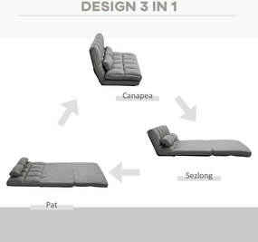 HOMCOM Divan de Podea 2 în 1 cu Spătar Reglabil în 7 Niveluri și Perne, 130x73x60 cm, Gri Carbonizat | Aosom Romania