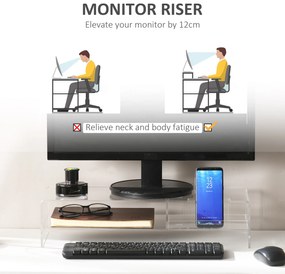 HOMCOM Suport Monitor Acrilic cu 2 Rafturi, Suport Ergonomic pentru PC, Transparent, 50.8x19x12 cm, Ideal pentru Birouri Moderne | Aosom Romania